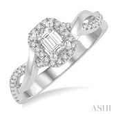 1/5 Ctw Twisted Shank Emerald Shape Round Cut Diamond Semi-Mount Engagement Ring in 14K White Gold