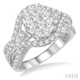 1 1/10 Ctw Split Shank Oval Shape Lovebright Round Cut Diamond Ring in 14K White Gold