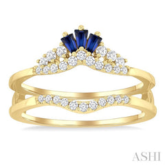 2.55X1.8 MM Baguette Cut Sapphire and 1/4 Ctw Round Cut Diamond Crown Precious Insert Ring in 14K Yellow Gold