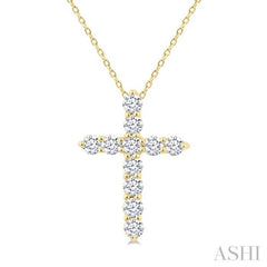 1/3 Ctw Round Cut Diamond Cross Pendant in 14K Yellow Gold with Chain