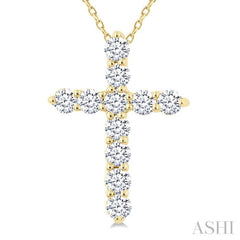 1/3 Ctw Round Cut Diamond Cross Pendant in 14K Yellow Gold with Chain