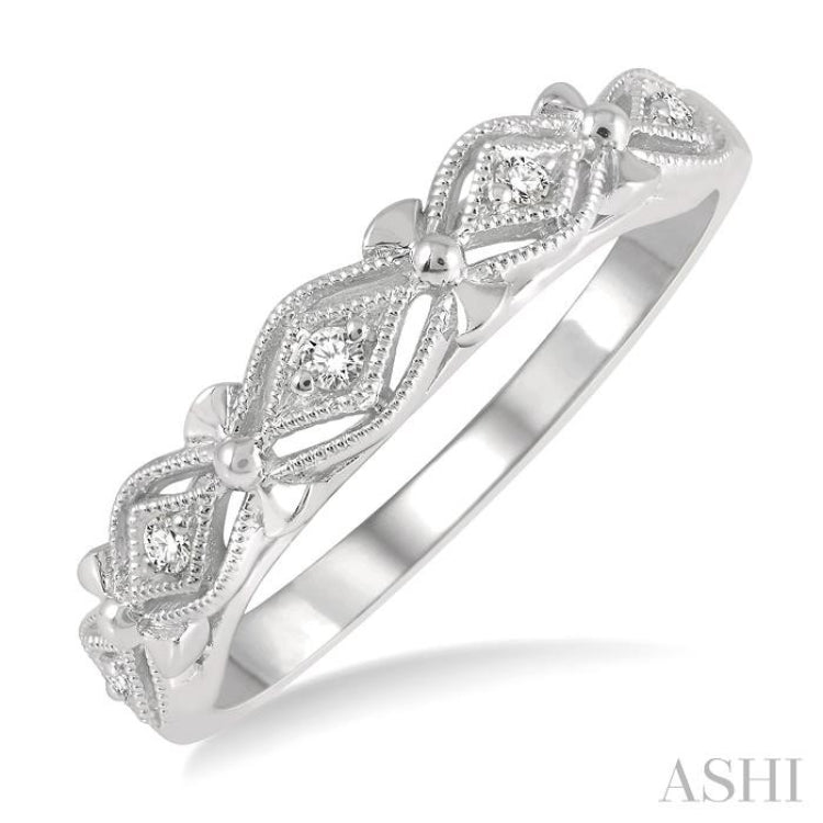 1/20 Ctw Diamond Shape Mount Round Cut Diamond Wedding Band in 14K White Gold
