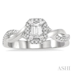 1/5 Ctw Twisted Shank Emerald Shape Round Cut Diamond Semi-Mount Engagement Ring in 14K White Gold