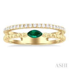 5x2.5 MM Marquise Shape Emerald and 1/5 Ctw Round Cut Diamond Precious Split Twin Ring in 10K Yellow Gold