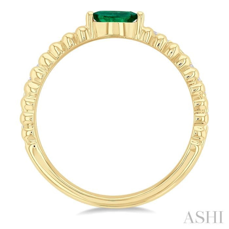 5x2.5 MM Marquise Shape Emerald and 1/5 Ctw Round Cut Diamond Precious Split Twin Ring in 10K Yellow Gold
