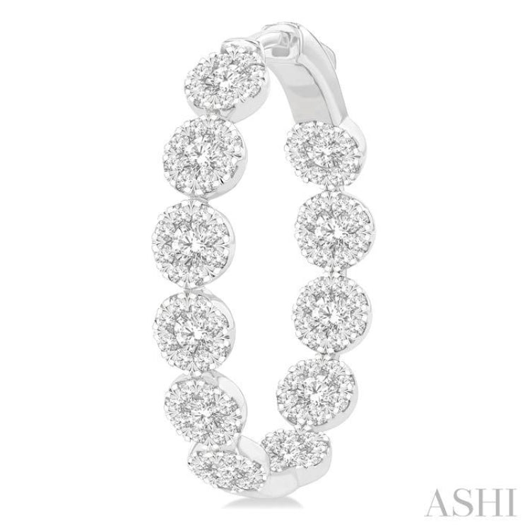 4 1/5 Ctw Circular Link Lovebright In-Out Round Cut Diamond Hoop Earring in 14K White Gold