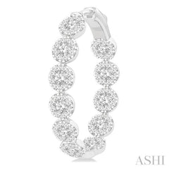 4 1/5 Ctw Circular Link Lovebright In-Out Round Cut Diamond Hoop Earring in 14K White Gold