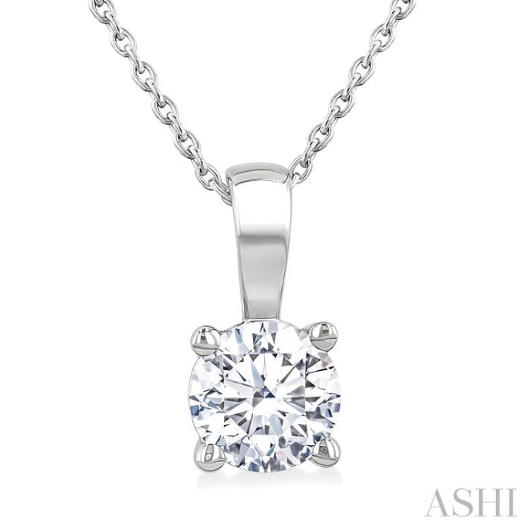1 Ctw Prong Set Round Cut Diamond Solitaire Pendant With Chain in 14K White Gold
