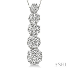 1 Ctw Journey Diamond Pendant in 14K White Gold with Chain