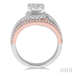1 1/10 Ctw Round Diamond Lovebright Engagement Ring in 14K White and Rose Gold