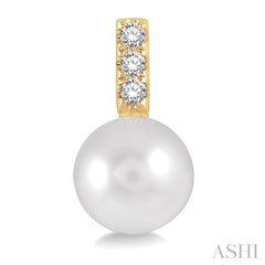 7 MM Cultured Pearls and 1/10 Ctw Round Cut Diamond Earrings in 10K Yellow Gold