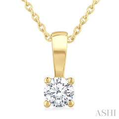 1/5 Ctw Prong Set Round Cut Diamond Solitaire Pendant With Chain in 14K Yellow Gold