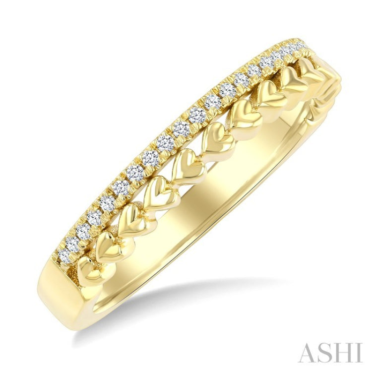 1/10 Ctw Heart Shape Bead Round Cut Diamond Fashion Petite Band in 10K Yellow Gold
