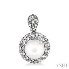 6 MM Cultured Pearl and 1/3 Ctw Round Cut Diamond Earrings in 14K White Gold