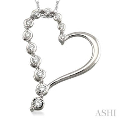 1/4 Ctw Round Cut Diamond Half Journey Heart Pendant in 14K White Gold with Chain