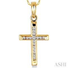 1/10 Ctw Single Cut Diamond Cross Pendant in 10K Yellow Gold with Chain