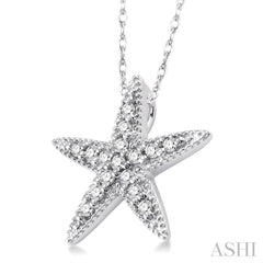 1/6 Ctw Round Cut Diamond Sea Star Pendant in 14K White Gold with Chain