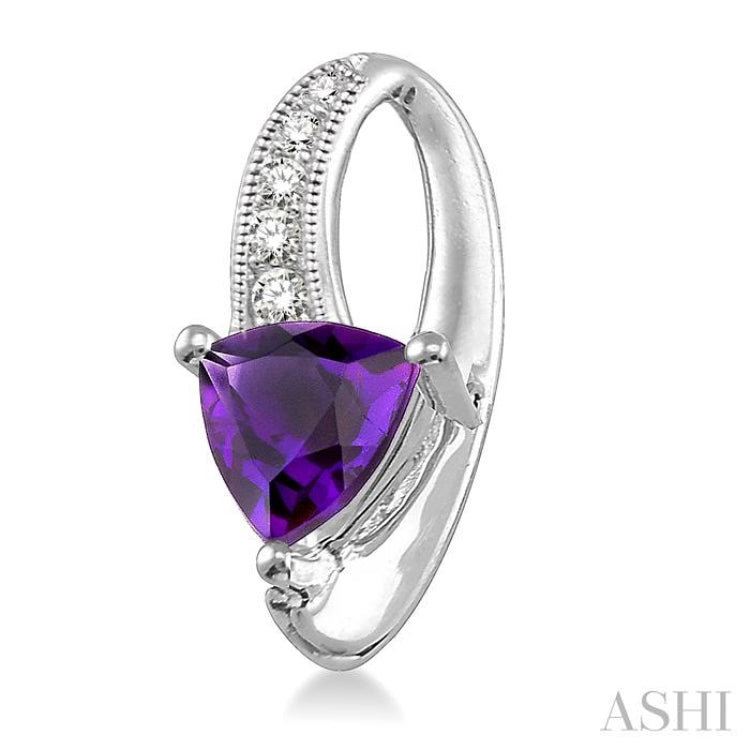 6x6 MM Trillion Cut Amethyst and 1/20 Ctw Round Cut Diamond Earrings in 10K White Gold