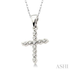 1/10 Ctw Round Cut Diamond Cross Pendant in 14K White Gold with Chain