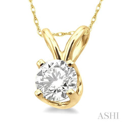 Round Cut Solitaire Diamond Pendant in 14K Yellow Gold with Chain