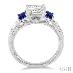 3.3 MM Princess Cut Sapphire and 1/50 Ctw Diamond Semi-Mount Engagement Ring in 14K White Gold