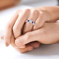 3.3 MM Princess Cut Sapphire and 1/50 Ctw Diamond Semi-Mount Engagement Ring in 14K White Gold