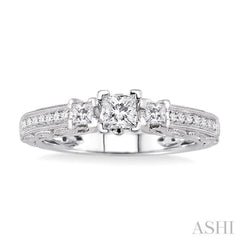 1/2 Ctw Diamond Engagement Ring with 1/4 Ct Princess Cut Center Stone in 14K White Gold