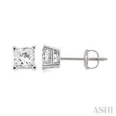 3/4 Ctw Princess Cut Diamond Stud Earrings in 14K White Gold