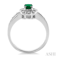 6x4  MM Oval Cut Emerald and 1/20 ctw Single Cut Diamond Ring in Sterling Silver