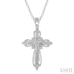 1/20 Ctw Single Cut Diamond Cross Pendant in Sterling Silver with Chain