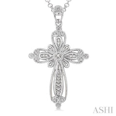 1/20 Ctw Single Cut Diamond Cross Pendant in Sterling Silver with Chain