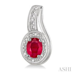 5x3 MM Oval Cut Ruby and 1/50 Ctw Round Cut Diamond Earrings in Sterling Silver