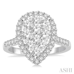 1 1/2 Ctw Pear Shape Diamond Lovebright Ring in 14K White Gold