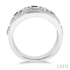 2.6 mm Round Cut Sapphire and 1/2 Ctw Round Cut Diamond Band in 14K White Gold