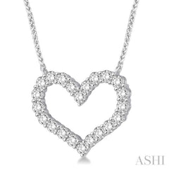 1 1/2 Ctw Round Cut Diamond Heart Necklace in 14K white Gold