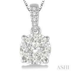 3/8 Ctw Round Shape Diamond Lovebright Pendant in 14K White Gold with Chain