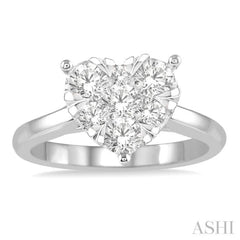 1/2 Ctw Round Cut Diamond Heart Shape Lovebright Ring in 14K White Gold