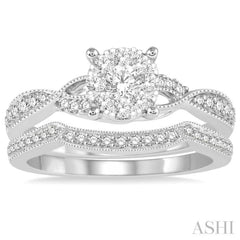 5/8 Ctw Round Cut Diamond Lovebright Bridal Set with 1/2 Ctw Engagement Ring and 1/6 Ctw Wedding Band in 14K White Gold