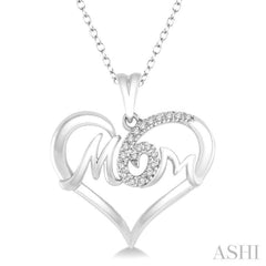 1/20 Ctw MOM Cutout Heart Round Cut Diamond Pendant With Link Chain in 10K White Gold