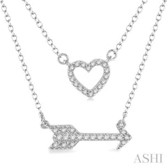 1/6 Ctw Heart & Arrow Charm Round Cut Diamond Layered Pendant With Link Chain in 10K White Gold