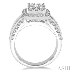 1 3/8 Ctw Diamond Lovebright Vintage-Inspired Halo Style Engagement Ring in 14K White Gold