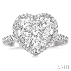 1 1/10 ctw Round Diamond Lovebright Heart Halo Engagement Ring in 14K White and Rose Gold