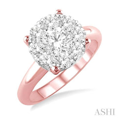 1 1/2 Ctw Lovebright Round Cut Diamond Ring in 14K Rose and White Gold