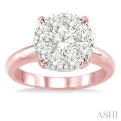 1 1/2 Ctw Lovebright Round Cut Diamond Ring in 14K Rose and White Gold