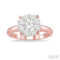 3/4 Ctw Lovebright Round Cut Diamond Ring in 14K Rose and White Gold