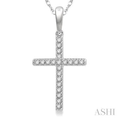 1/10 Ctw Cross Charm Round Cut Diamond Fashion Pendant in 10K White Gold with chain