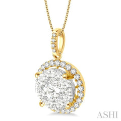 2 Ctw Lovebright Round Cut Diamond Pendant in 14K Yellow and White Gold with Chain