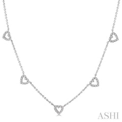 1/6 Ctw Five Heart Round Cut Diamond Necklace in 10K White Gold