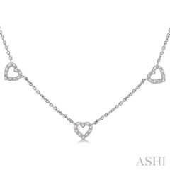 1/6 Ctw Five Heart Round Cut Diamond Necklace in 10K White Gold