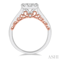 3/4 Ctw Round Cut Diamond Lovebright Ring in 14K White and Rose Gold